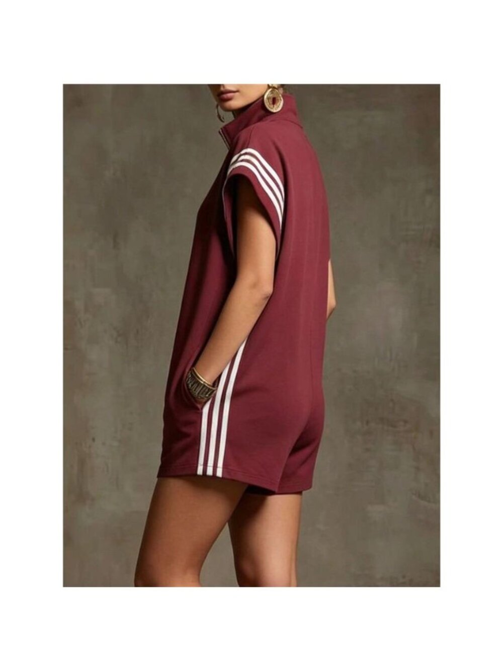 Striped Zip Front Short Sleeve Romper - Picture 5 of 15
